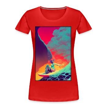 Surfergirl Mädchen Frau Surfbrett Wellen Meer - Frauen Premium Bio T-Shirt - Rot - Vorne - Mia (176cm)