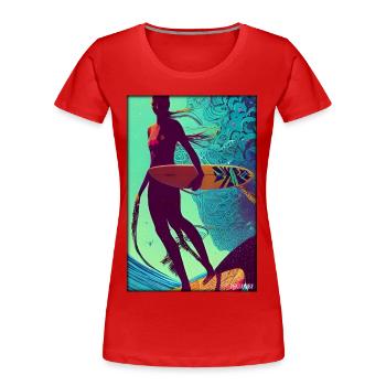 Surfergirl Mädchen Frau Surfbrett Wellen Meer - Frauen Premium Bio T-Shirt - Rot - Vorne - Mia (176cm)