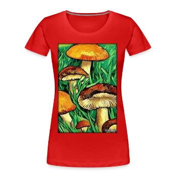 Champignons Forêt Nature Automne Nature Amour de la Nature Randonnée - T-shirt bio Premium Femme - rouge - Devant - Mia (176cm)
