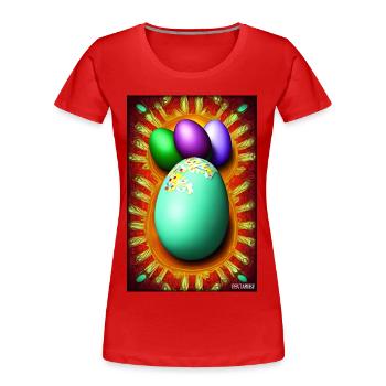 Osterei Ostern Osterfest Bunte Eier Feiertag - Frauen Premium Bio T-Shirt - Rot - Vorne - Mia (176cm)