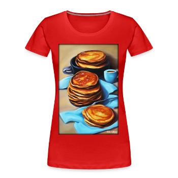 Pfannkuchen Frühstück Lecker Essen Backen Speise - Frauen Premium Bio T-Shirt - Rot - Vorne - Mia (176cm)