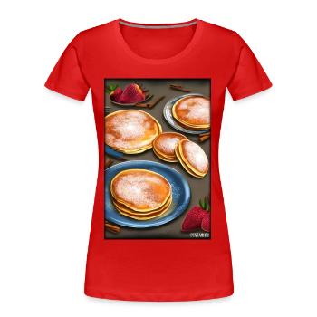 Pfannkuchen Frühstück Lecker Essen Backen Speise - Frauen Premium Bio T-Shirt - Rot - Vorne - Mia (176cm)