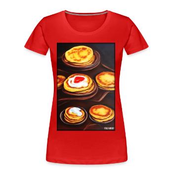 Pfannkuchen Frühstück Lecker Essen Backen Speise - Frauen Premium Bio T-Shirt - Rot - Vorne - Mia (176cm)