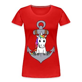 Anchor Unicorn Maritime Mythical Creature Sailor Ahoy - Women's Premium Organic T-Shirt - red - Front - Mia (176cm)