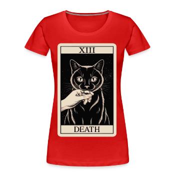 Carte de tarot vintage Chat noir - T-shirt bio Premium Femme - rouge - Devant - Mia (176cm)