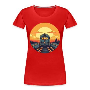 Vintage Eisenbahn E-Lok im Sonnenuntergang - Frauen Premium Bio T-Shirt - Rot - Vorne - Mia (176cm)