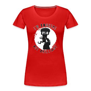 "Ich bin verrückt, aber brillant". Mann mit Brothut - Frauen Premium Bio T-Shirt - Rot - Vorne - Mia (176cm)