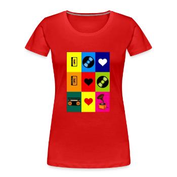 Vidéo Cassette Disque Retro 80s 90s Cadeau - T-shirt bio Premium Femme - rouge - Devant - Mia (176cm)