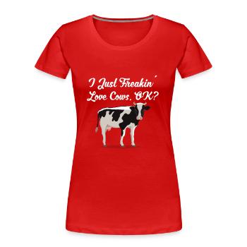 VACHE: J'adore les vaches, d'accord? - T-shirt bio Premium Femme - rouge - Devant - Mia (176cm)