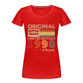 1998 Vintage Rétro Cadeau d’anniversaire - T-shirt bio Premium Femme - rouge - Devant - Mia (176cm)
