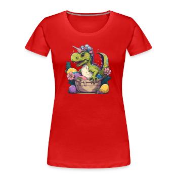 Dino in an Easter basket with Easter eggs - Women's Premium Organic T-Shirt - red - Front - Mia (176cm)