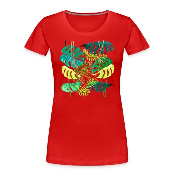 Monstera-Regenwald - Frauen Premium Bio T-Shirt - Rot - Vorne - Mia (176cm)