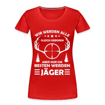 Jäger mit Jagdschein - Frauen Premium Bio T-Shirt - Rot - Vorne - Mia (176cm)