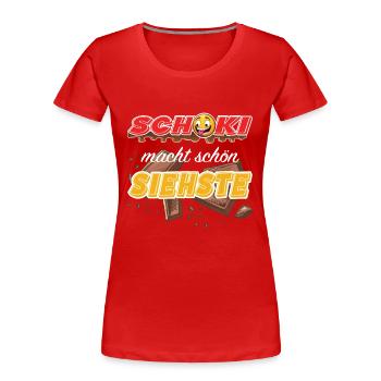 Schoki macht schön - Lustiger Schokoladen Spruch - Frauen Premium Bio T-Shirt - Rot - Vorne - Mia (176cm)