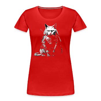 Chat samouraï cool - T-shirt bio Premium Femme - rouge - Devant - Mia (176cm)