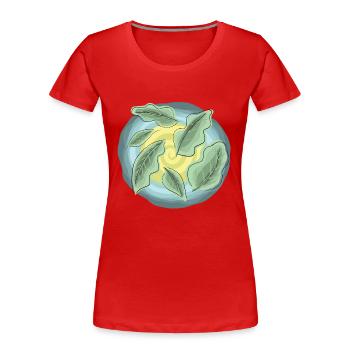 Spiral blue yellow holm oak leaves - Women's Premium Organic T-Shirt - red - Front - Mia (176cm)