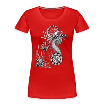 Dessin d’enchevêtrement floral - T-shirt bio Premium Femme - rouge - Devant - Mia (176cm)
