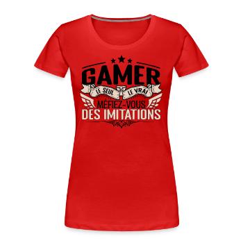 Gamer cadeau Gamer le vrai Gamer - T-shirt bio Premium Femme - rouge - Devant - Mia (176cm)