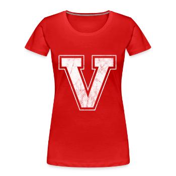 Lettre V - T-shirt bio Premium Femme - rouge - Devant - Mia (176cm)