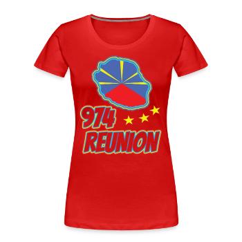 idee cadeau drapeau carte ile de la reunion 974 - T-shirt bio Premium Femme - rouge - Devant - Mia (176cm)