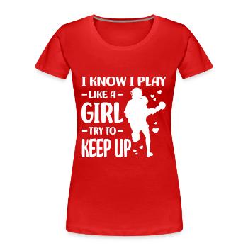 | des joueurs de crosse Cadeaux d’équipe de crosse sportive - T-shirt bio Premium Femme - rouge - Devant - Mia (176cm)