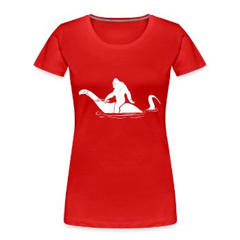 Sasquatch rides NESSIE funny Bigfoot Loch Ness - Women's Premium Organic T-Shirt - red - Front - Mia (176cm)