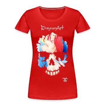 Skull-Logo reds - Frauen Premium Bio T-Shirt - Rot - Vorne - Mia (176cm)
