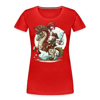 The Swashbuckling Seahorse - Women's Premium Organic T-Shirt - red - Front - Mia (176cm)