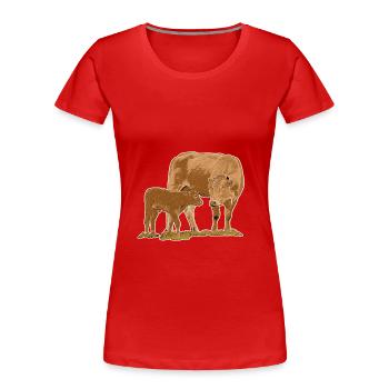 Vache avec veau - T-shirt bio Premium Femme - rouge - Devant - Mia (176cm)