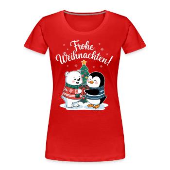 Frohe Weihnachten Eisbär Pinguin süß Bescherung - Frauen Premium Bio T-Shirt - Rot - Vorne - Mia (176cm)