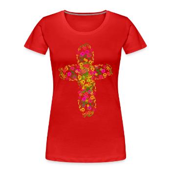 Ein Kreuz aus Sommerblumen Religion Jesus Gott - Frauen Premium Bio T-Shirt - Rot - Vorne - Mia (176cm)