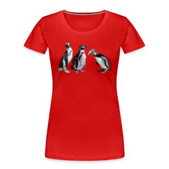 Pingouin à lunettes, pingouin avec poisson, animaux d’Afrique - T-shirt bio Premium Femme - rouge - Devant - Mia (176cm)