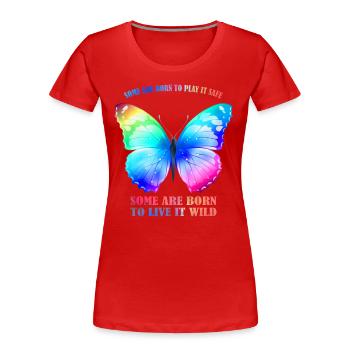 Butterfly Rainbow - Regenbogen Schmetterling Grafik - Frauen Premium Bio T-Shirt - Rot - Vorne - Mia (176cm)