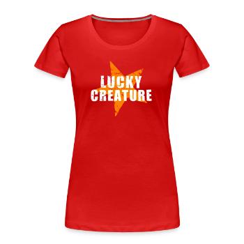 LUCKY CREATURE - GlücksTshirt - used look - Stern - Frauen Premium Bio T-Shirt - Rot - Vorne - Mia (176cm)
