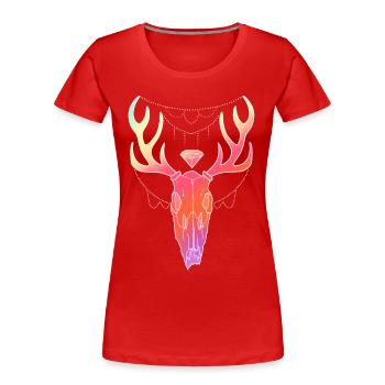 Hirschgeweih Schädel Lineart-Design - Frauen Premium Bio T-Shirt - Rot - Vorne - Mia (176cm)