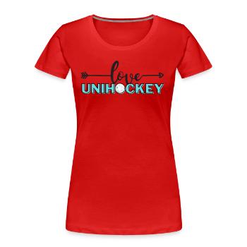 Love Unihockey - Frauen Premium Bio T-Shirt - Rot - Vorne - Mia (176cm)