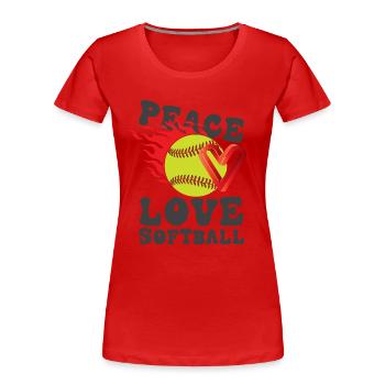Les filles de la paix aiment le softball - T-shirt bio Premium Femme - rouge - Devant - Mia (176cm)