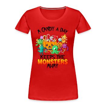 Un bonbon un monstre drôle d’Halloween - T-shirt bio Premium Femme - rouge - Devant - Mia (176cm)