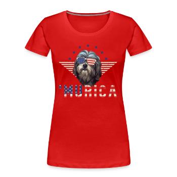 Lunettes de soleil bichon havanais Murica drapeau cadeau - T-shirt bio Premium Femme - rouge - Devant - Mia (176cm)