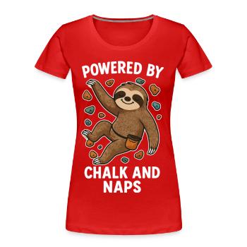 Bouldern Shirt lustig – Faultier mit Chalk - Frauen Premium Bio T-Shirt - Rot - Vorne - Mia (176cm)