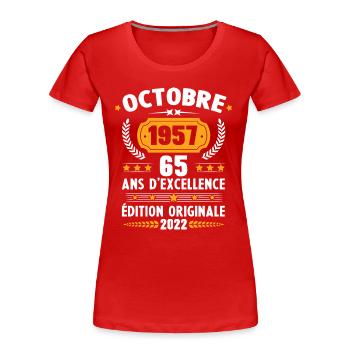 Cadeau D'anniversaire Rétro 65 Ans Septembre 1957 - T-shirt bio Premium Femme - rouge - Devant - Mia (176cm)