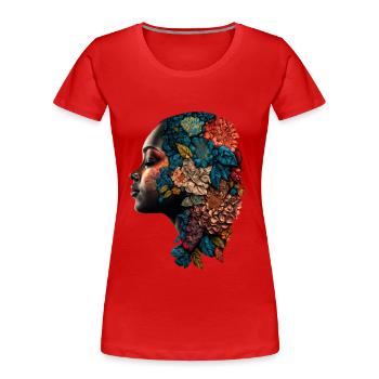 Frau mit Blumen Haaren Buntes Blumen Portrait - Frauen Premium Bio T-Shirt - Rot - Vorne - Mia (176cm)