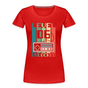 Level 6 Unlocked - Women's Premium Organic T-Shirt - red - Front - Mia (176cm)