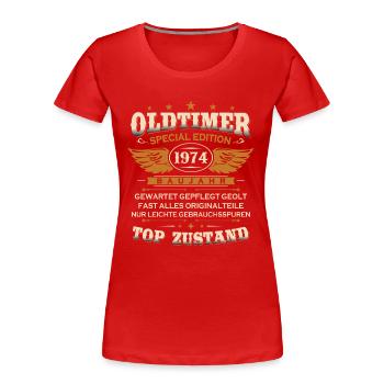 Voiture Vintage Construite En 1974 Né Vintage Anniversaire - T-shirt bio Premium Femme - rouge - Devant - Mia (176cm)