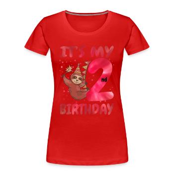 2nd Birthday Cute Sloth Party Hut Themed Birthday - Women's Premium Organic T-Shirt - red - Front - Mia (176cm)