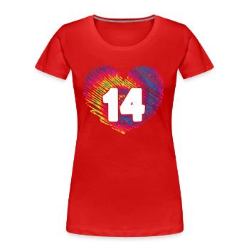 14. Geburtstag Herz Tie Dye | Tie Dye Themed - Frauen Premium Bio T-Shirt - Rot - Vorne - Mia (176cm)