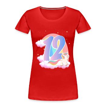 12 Einhorn Regenbogen Wolken Kleines Pony 12. - Frauen Premium Bio T-Shirt - Rot - Vorne - Mia (176cm)