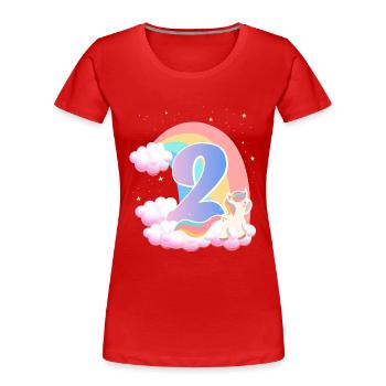 2 Einhorn Regenbogen Wolken Kleines Pony 2. - Frauen Premium Bio T-Shirt - Rot - Vorne - Mia (176cm)