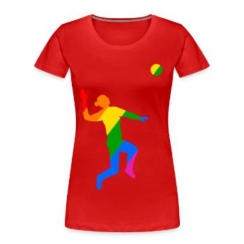 Regenbogen Sprung beim Volleyball - Frauen Premium Bio T-Shirt - Rot - Vorne - Mia (176cm)