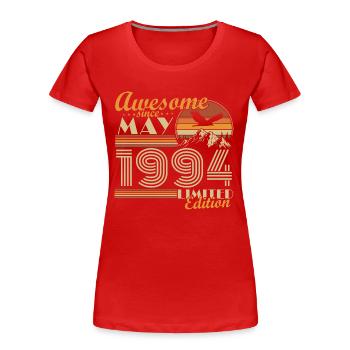 May 1994 Vintage Born Birthday Gift Idea - Women's Premium Organic T-Shirt - red - Front - Mia (176cm)